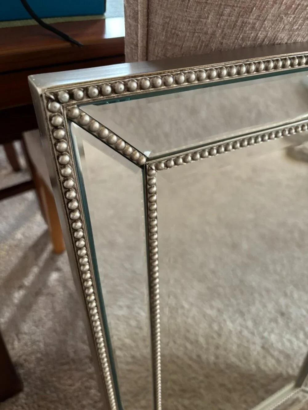 House of Hampton Champagne Silver Beaded Beveled Wall Mirror 20x32